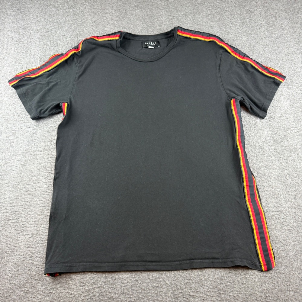 PacSun T-Shirt Men's XL Black Red Yellow Side Stripe Short Sleeve Tee